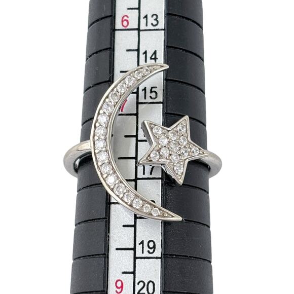 Cubic Zirconia Moon & Star Ring | Vintage Sterling Silver 925 | Celestial | 7.5 - Picture 7 of 9